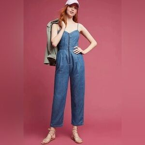 Pilcro and the Letterpress Anthropologie Denim Chambray Zip Front Jumpsuit 10